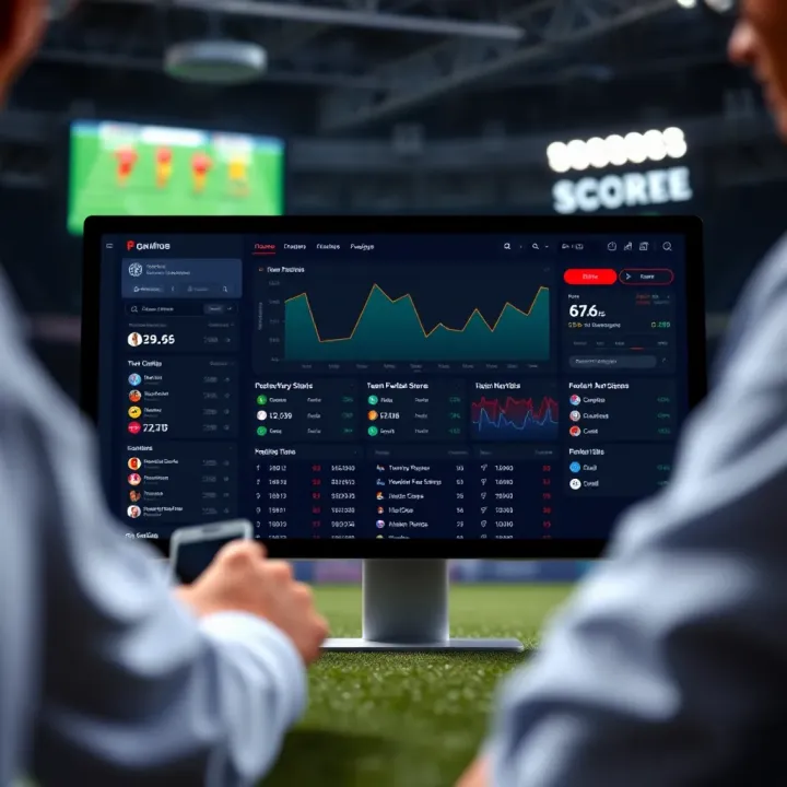 A digital dashboard displaying football match statistics including team performance and scoring trends