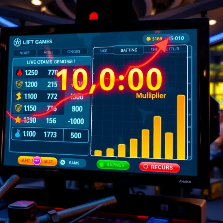 Illustration of an aviator betting game interface showing dynamic betting odds and a rising multiplier graph