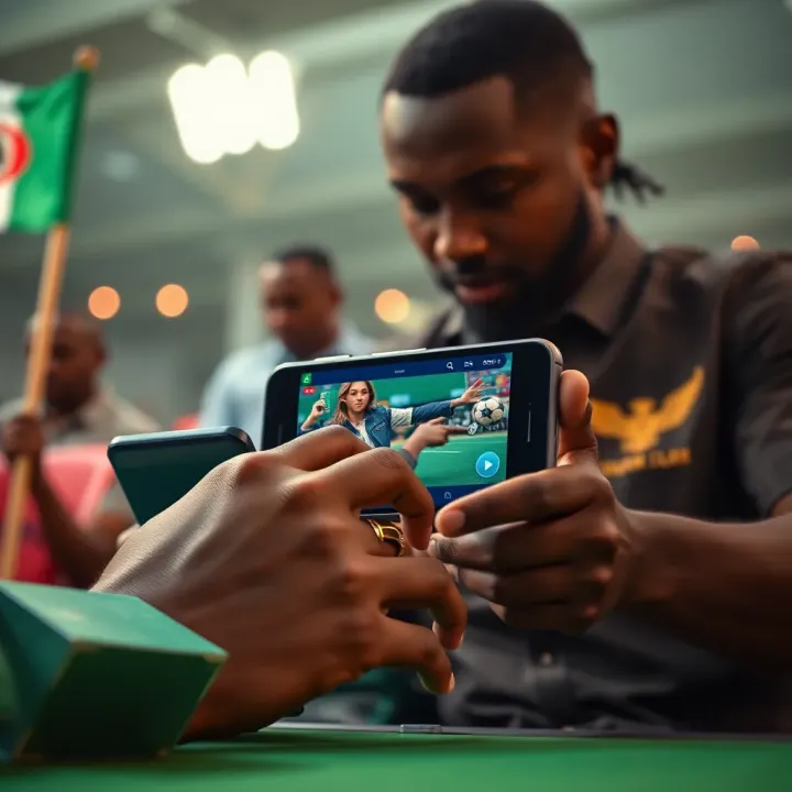 Guide to Downloading Aviator Zakabet Game in Nigeria User downloading the Aviator Zakabet game on a mobile device with Nigerian flag elements