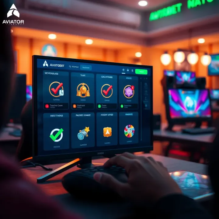 Safe and responsible online gaming setup for Aviator Zakabet with system icons and checkmarks