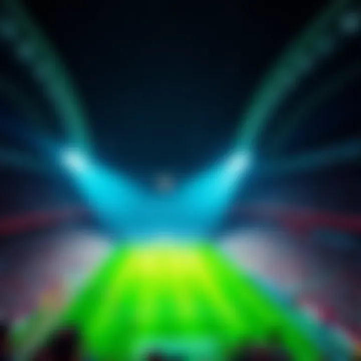 Football stadium filled with fans under bright lights during an intense match