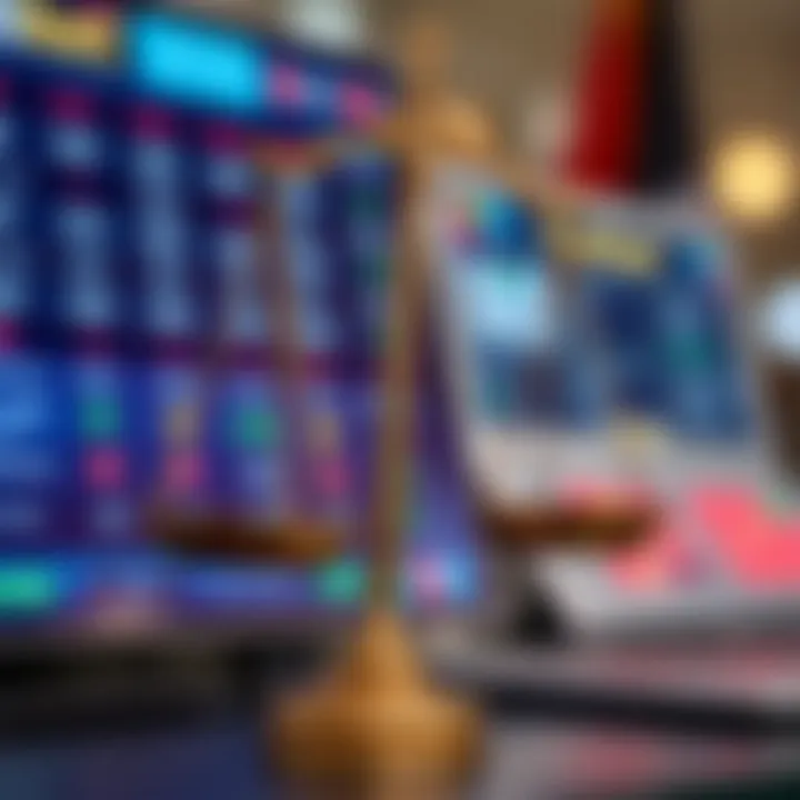 Visual representation of legal scales beside a digital betting interface symbolizing compliance and safe betting practices