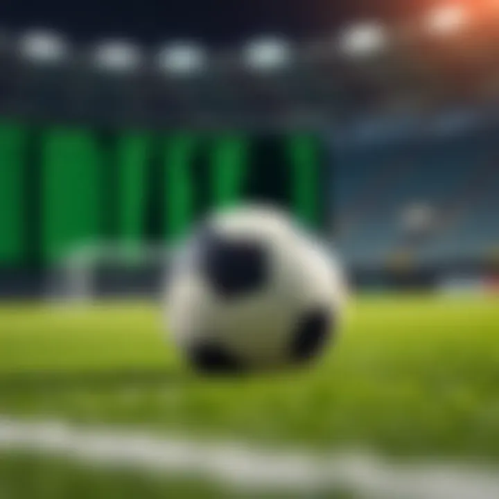 Soccer ball on a green field with digital betting odds overlay