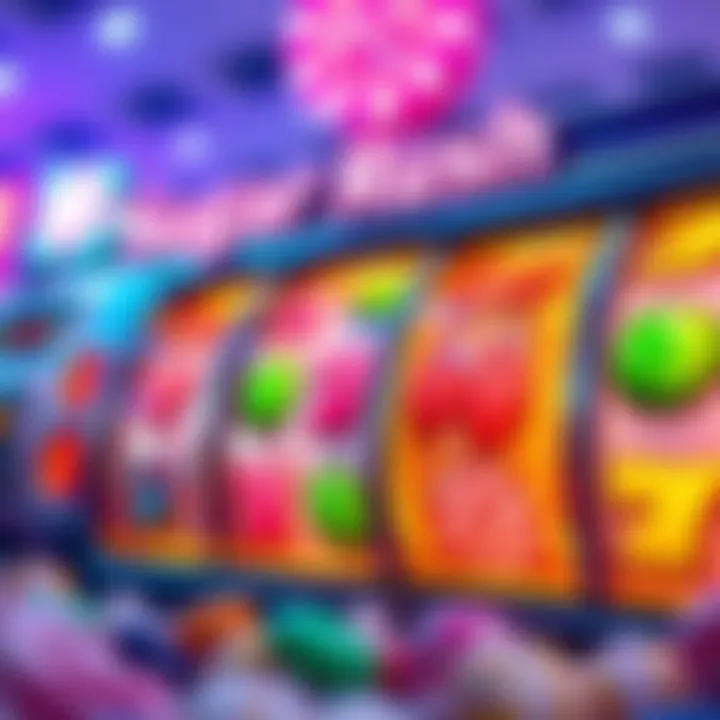 Sugar Rush Slot Reels with Vibrant Candy Symbols Colorful Sugar Rush slot reels showing vibrant candy symbols and a glowing jackpot