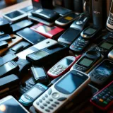 Collection of various used mobile phones displayed for sale