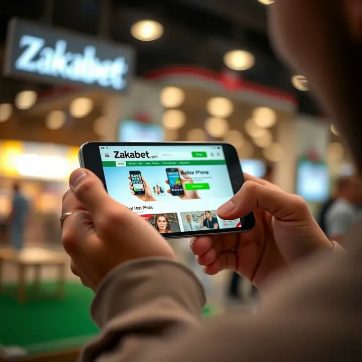 Shopping for Pre-Owned Mobile Phones on Zakabet.com Person browsing old mobile phones on a smartphone with Zakabet.com website open
