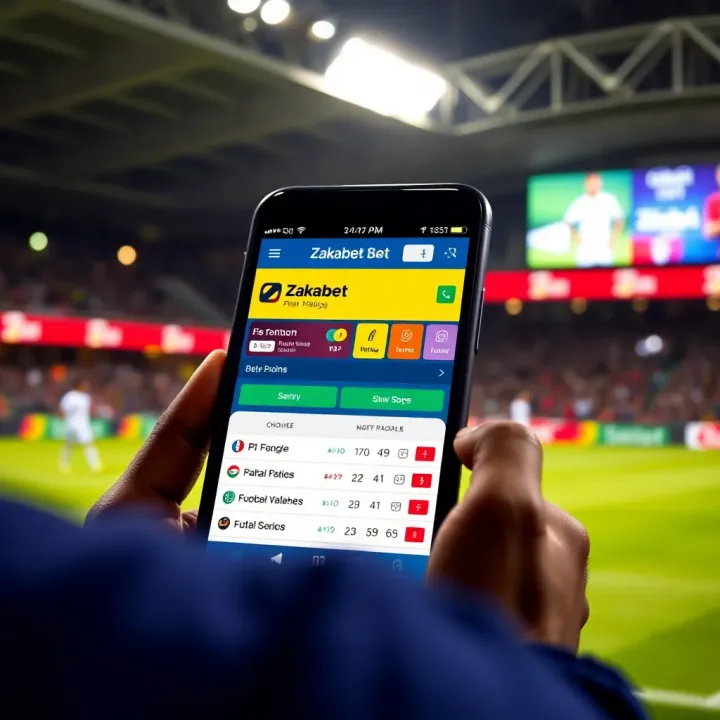 Mobile device displaying Zakabet platform with football betting options
