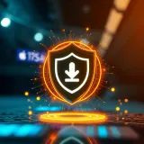 Secure digital download concept with a shield symbol representing safe installation of an app