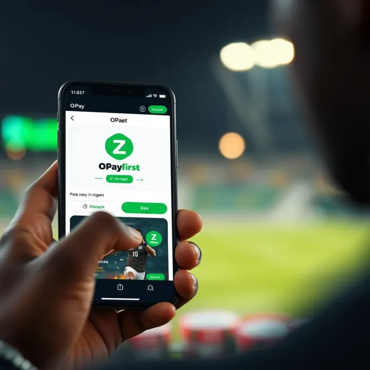 Mobile phone showing OPay app interface used for funding sports betting account in Nigeria
