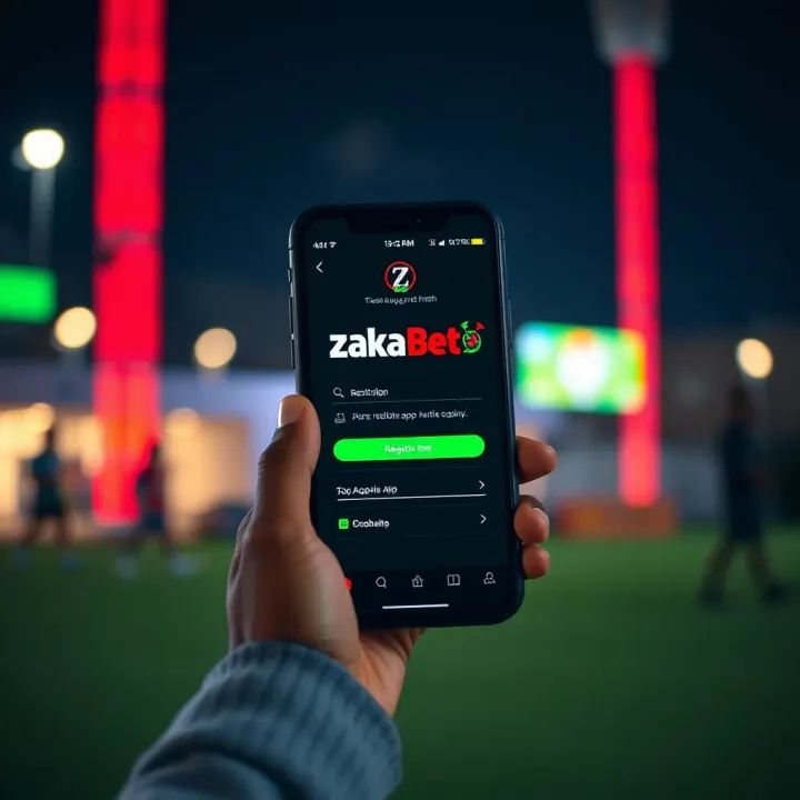 Mobile phone displaying the ZakaBet app registration screen with Nigerian currency symbols