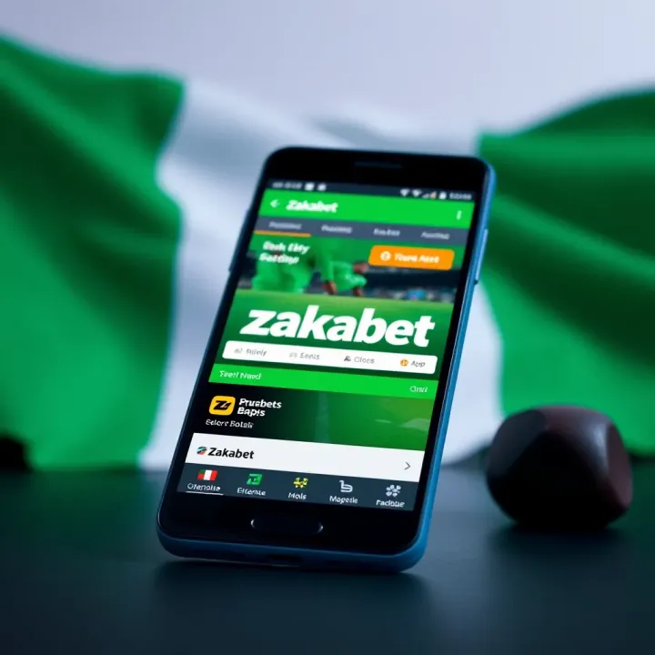 Zakabet betting app interface displayed on an Android smartphone with Nigerian flag background