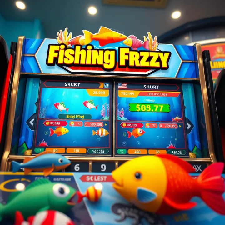 Colorful fishing game interface showing various aquatic creatures and betting options on screen