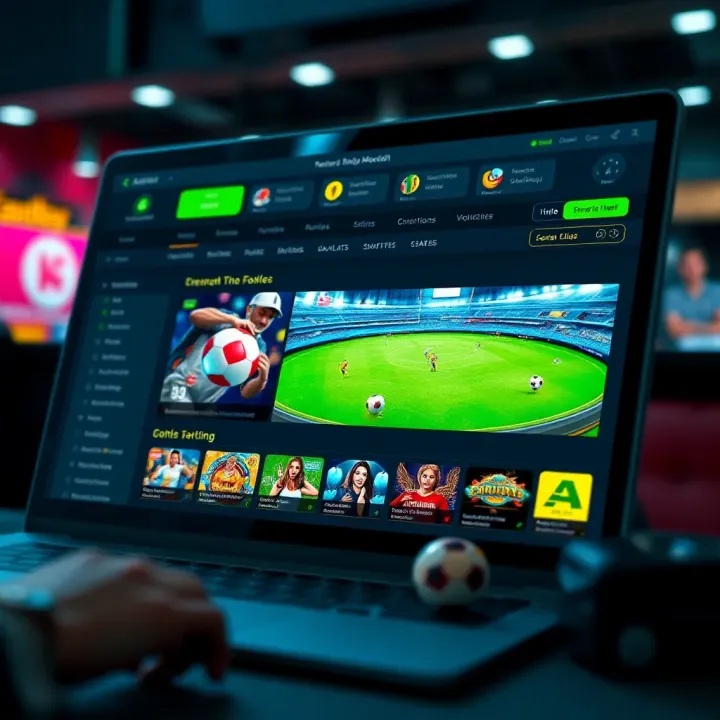 Interactive online betting platform showcasing sports and casino game options