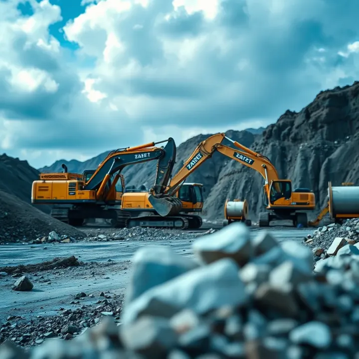 Excavation site with mining equipment extracting minerals in a Nigerian mineral-rich terrain