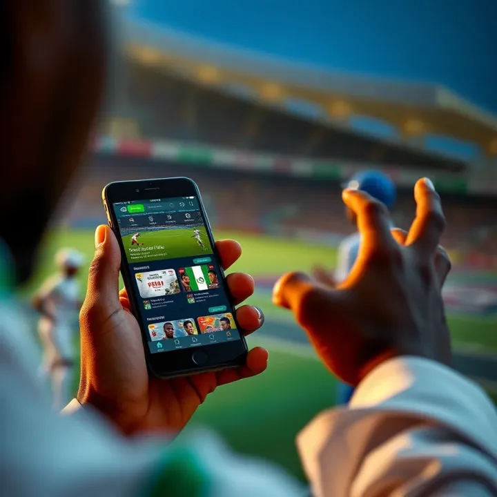 User interacting with a mobile sports betting platform featuring Nigerian football matches
