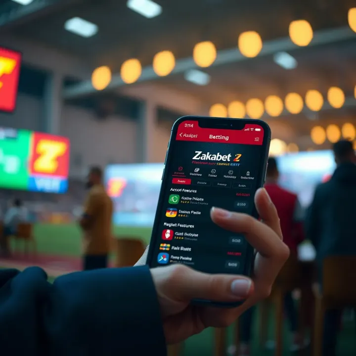 User interacting with Zakabet mobile app interface displaying betting options and account features