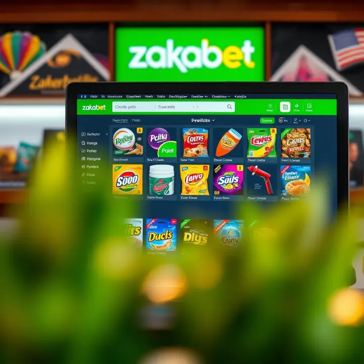 A variety of products available on Zakabet Web Shop displayed on a computer screen