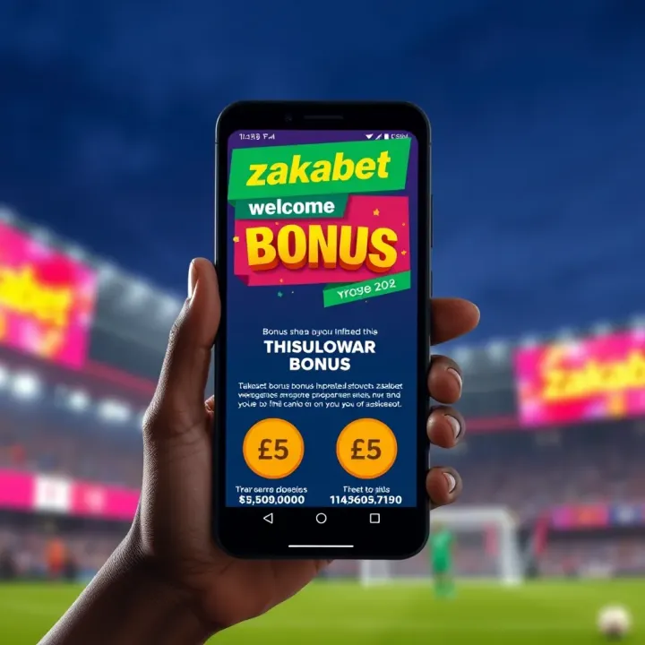 Illustration of a smartphone displaying Zakabet welcome bonus details with Nigerian currency symbols
